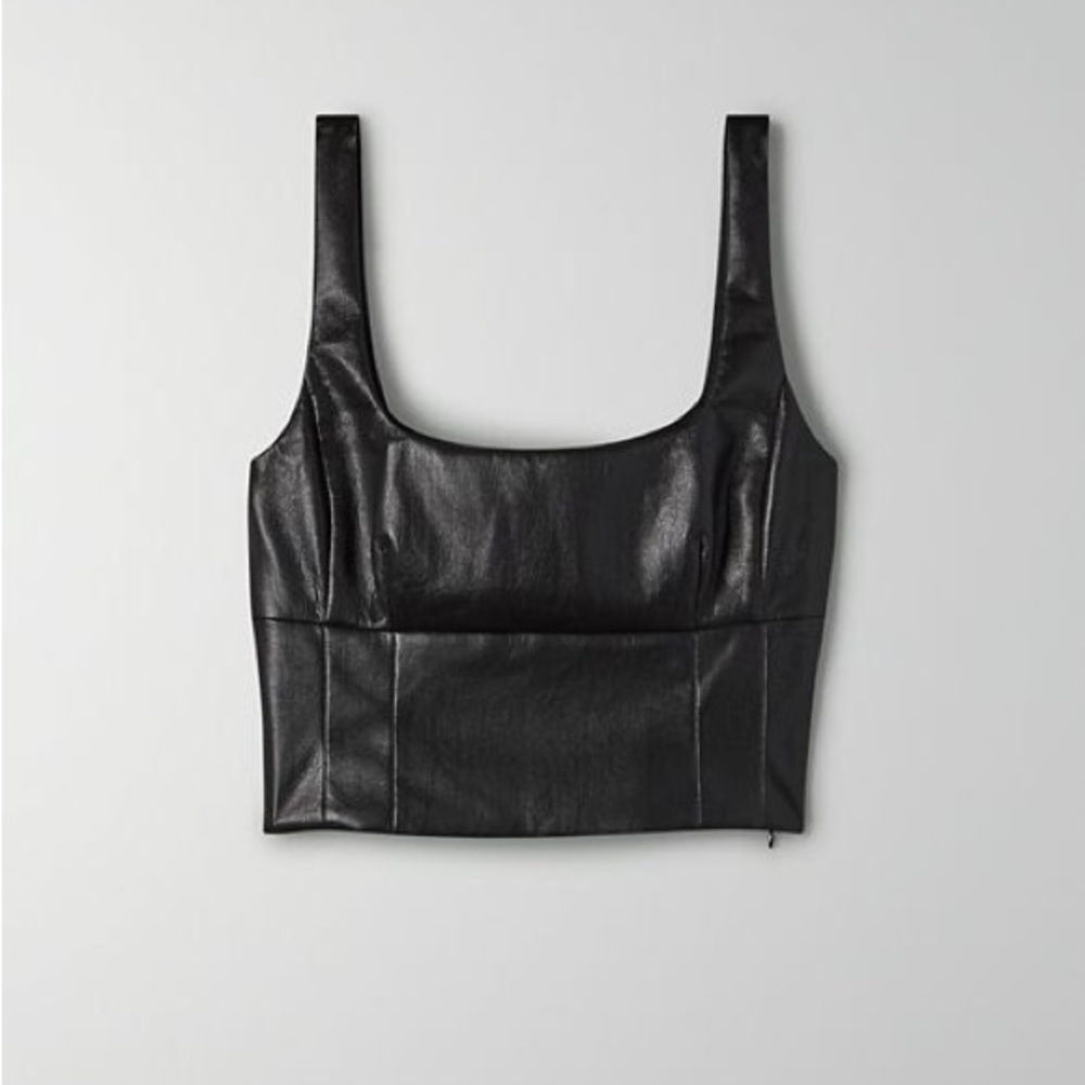 Aritzia | Wilfred Black Faux Leather Bustier Top